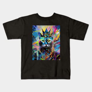 Quantum Queen: Feline Sovereignty in Abstract Kids T-Shirt